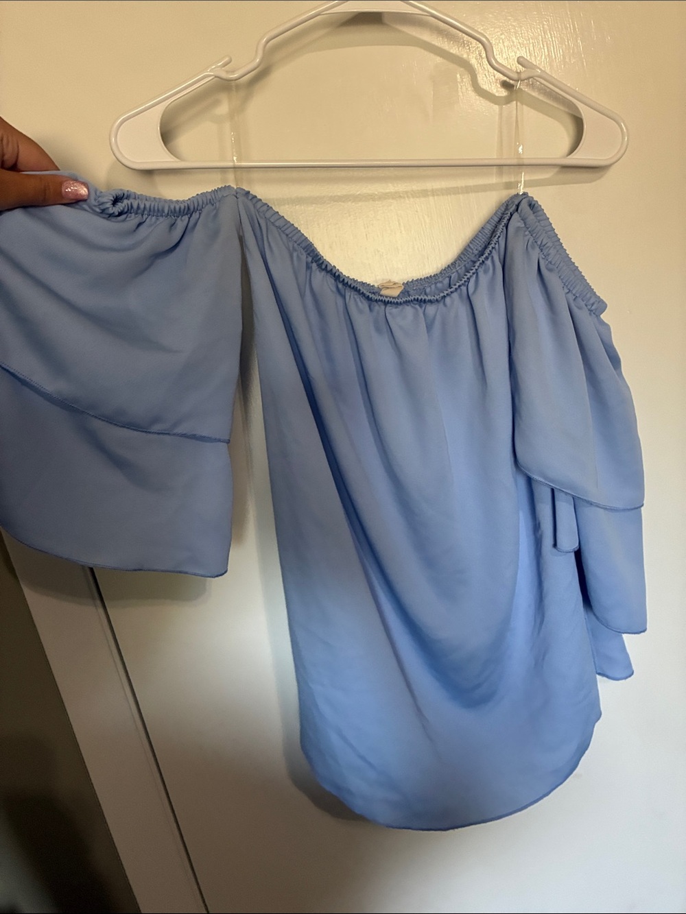 Tyche Light Blue Off-Shoulder Bell Sleeve Tunic